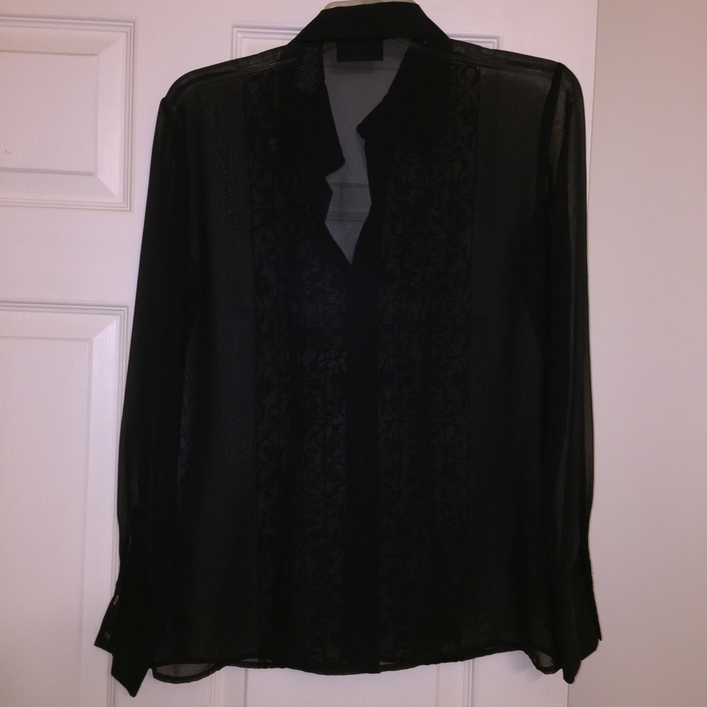 New York and Company black sheer button down blouse - Picture 2 of 5